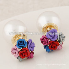 wholesale fashion double sided pearl rhinestone princess accessories earring bitch